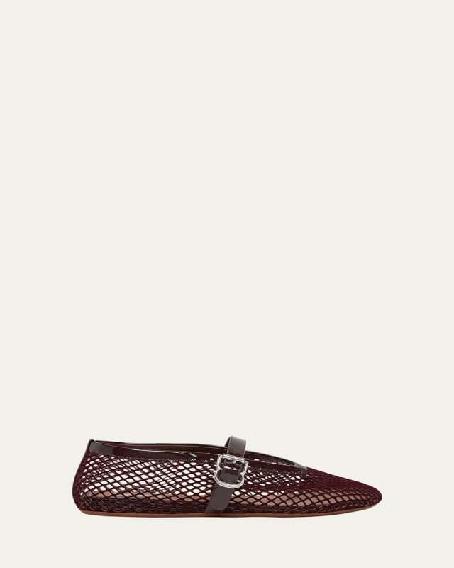 Velvet Fishnet Mary Jane Ballerina Flats